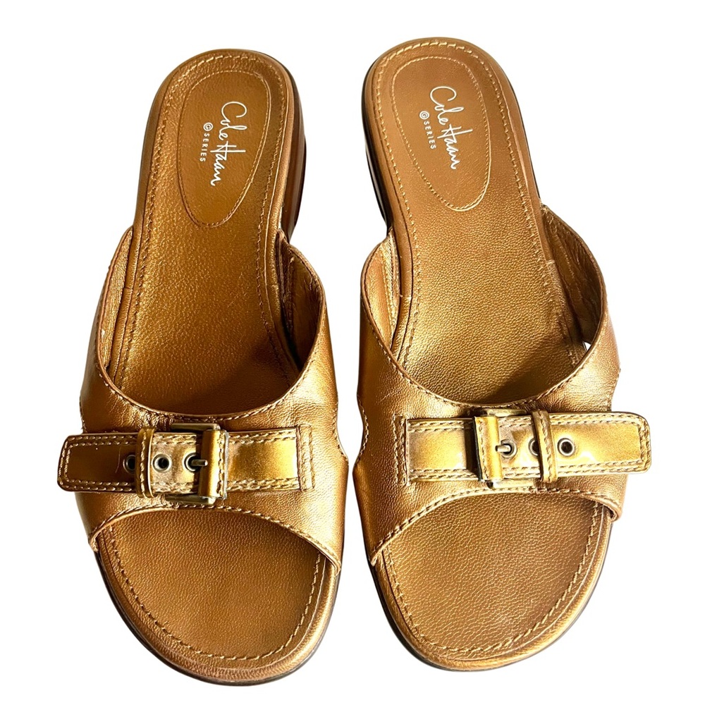 Cole Haan G Series Nike Air Slides Bronze Slip-On Sandals With Buckle 8B.
